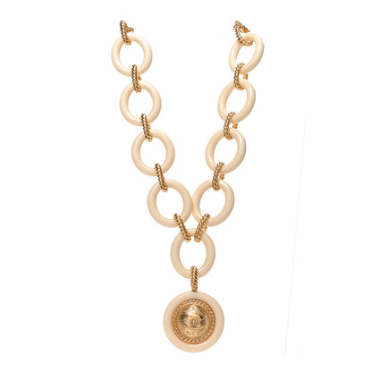 Chanel Resin Metal CC Medallion Necklace Beige Gold 1 of 4