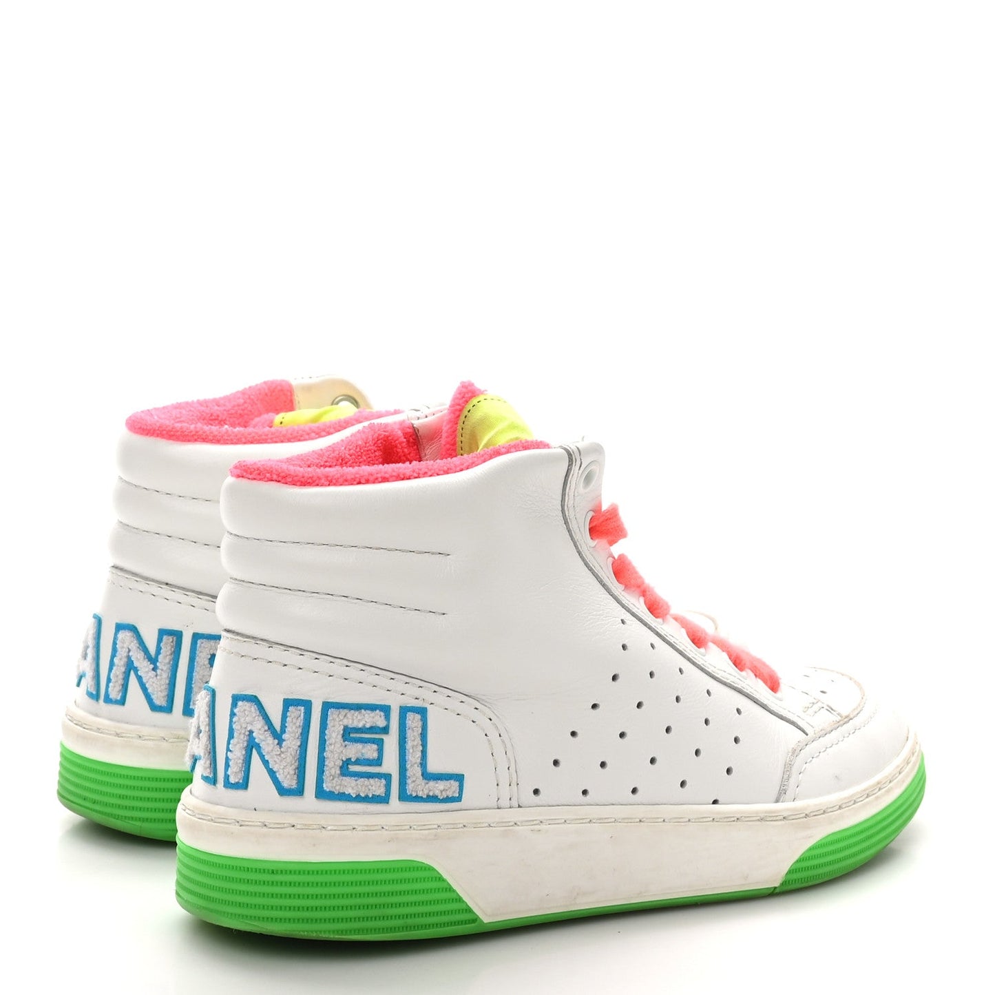 Calfskin Womens Logo High Top Sneakers 36.5 White Multicolor
