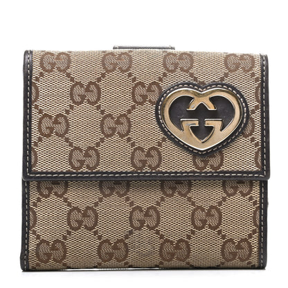 Gucci Monogram Lovely Heart French Flap Wallet Dark Brown 1 of 10