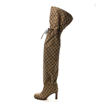Gucci Monogram Over the Knee Boots 36 Beige Ebony 1 of 6