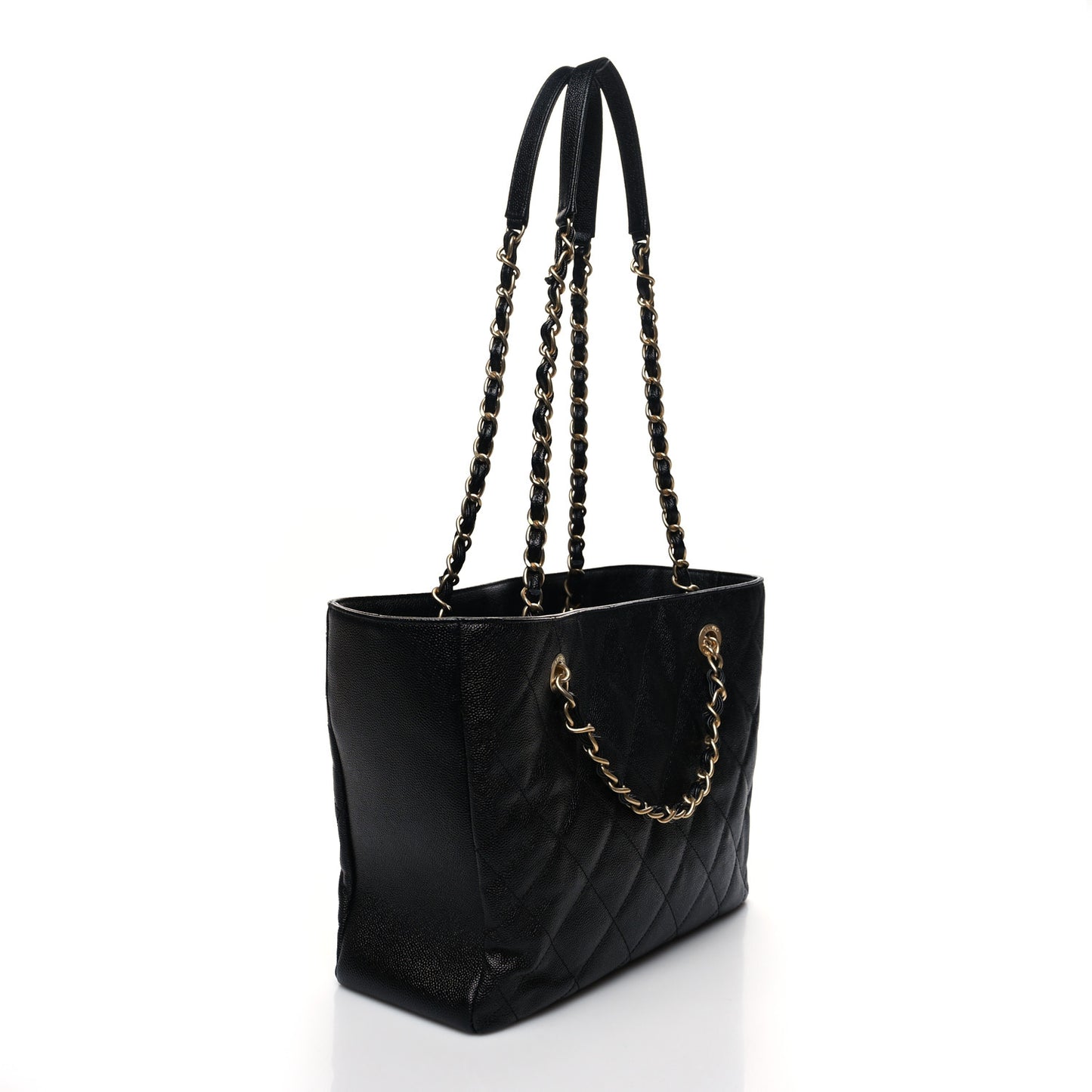 Caviar Quilted Small Shopping Tote Black