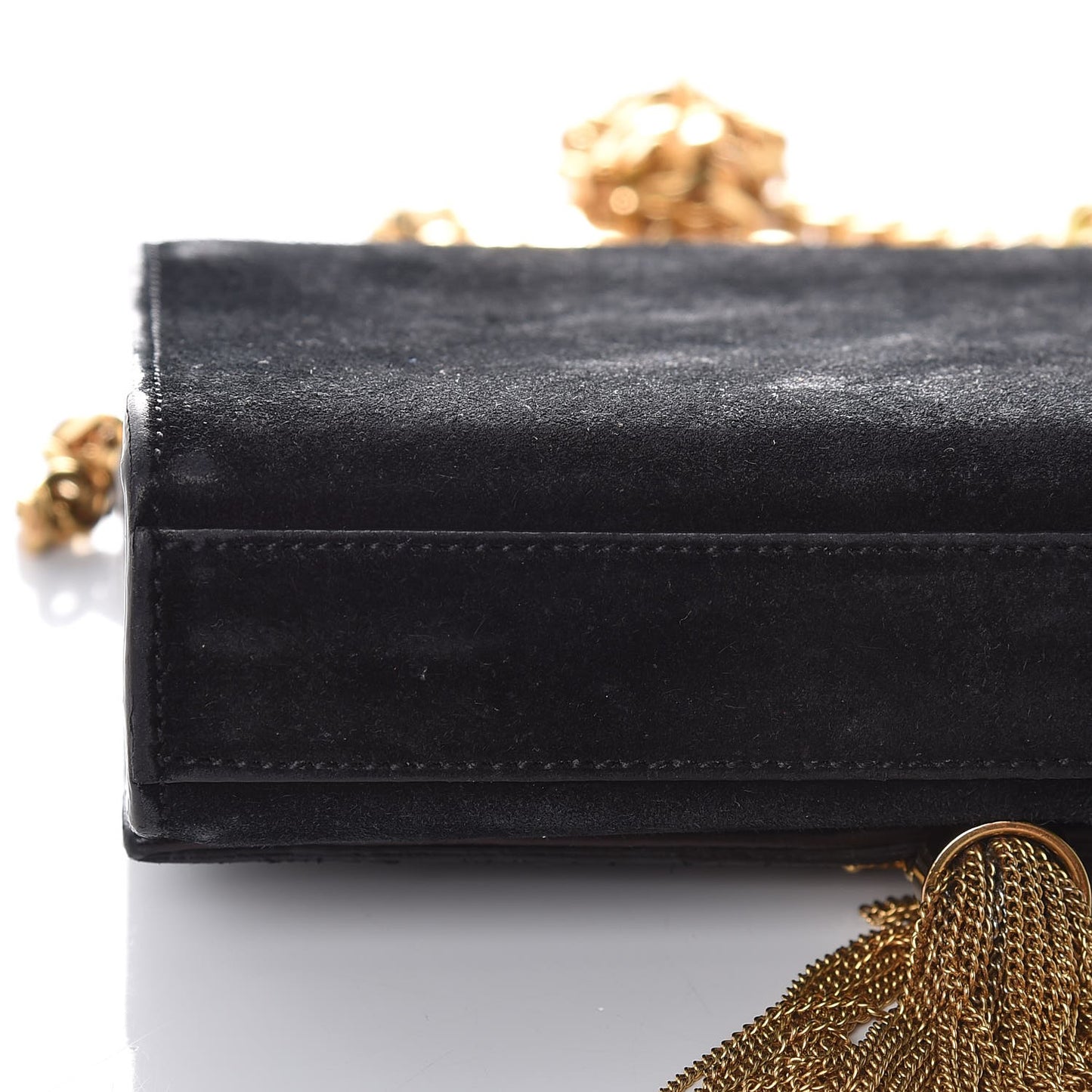 Suede Small Classic Monogram Kate Tassel Satchel Black
