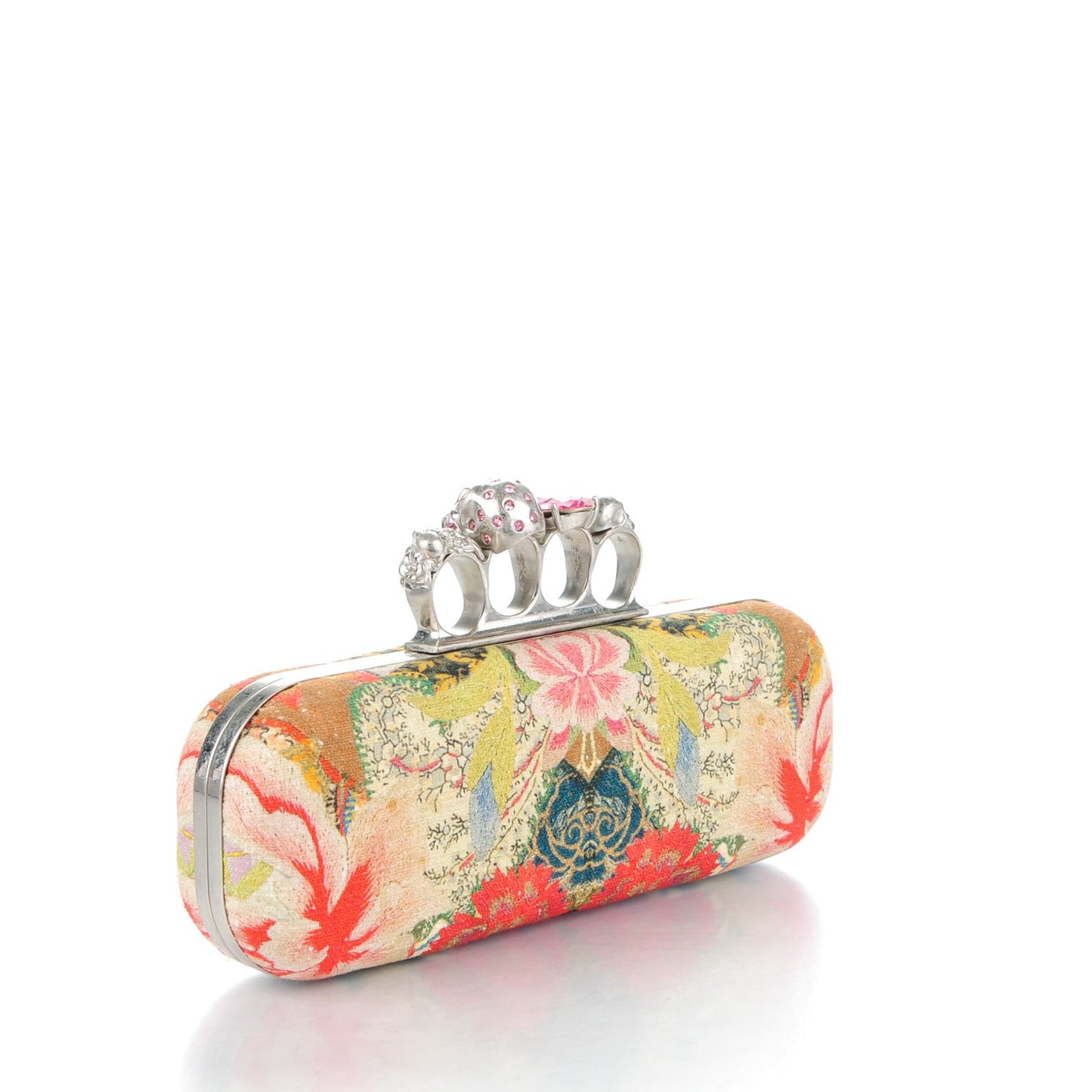 Printed Canvas Floral Knuckle Box Clutch Red