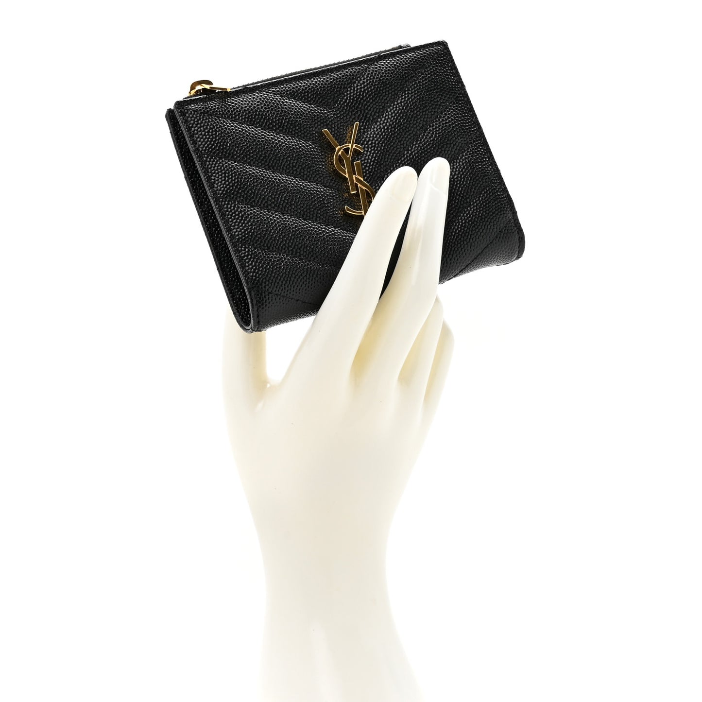 Grain De Poudre Matelasse Chevron Monogram Compact Wallet Black