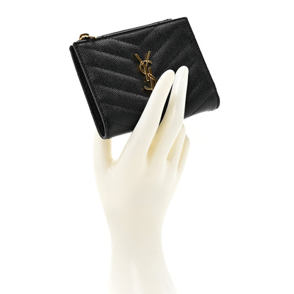 Saint Laurent Grain De Poudre Matelasse Chevron Monogram Compact Wallet Black 2 of 9