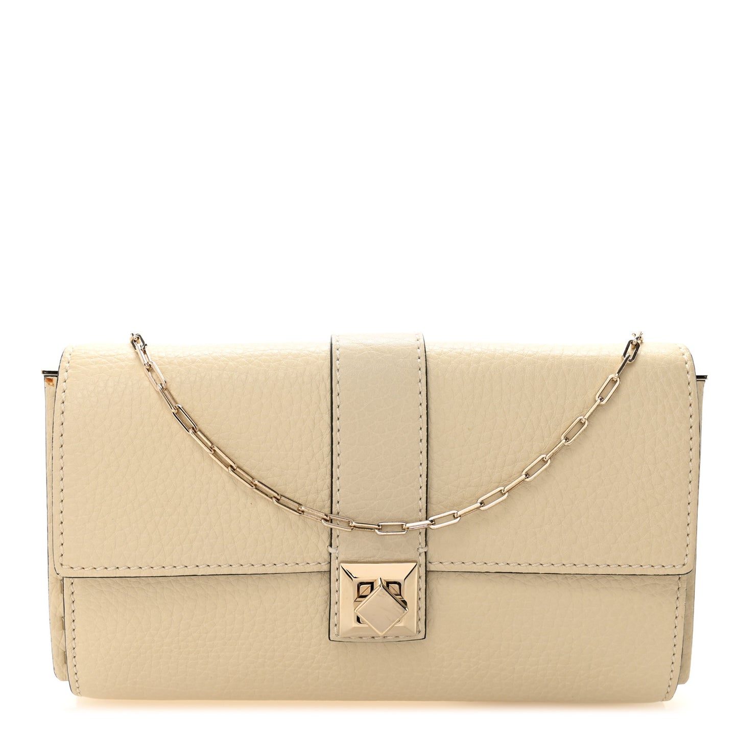 Pebbled Calfskin Rockstud Chain Clutch Light Ivory