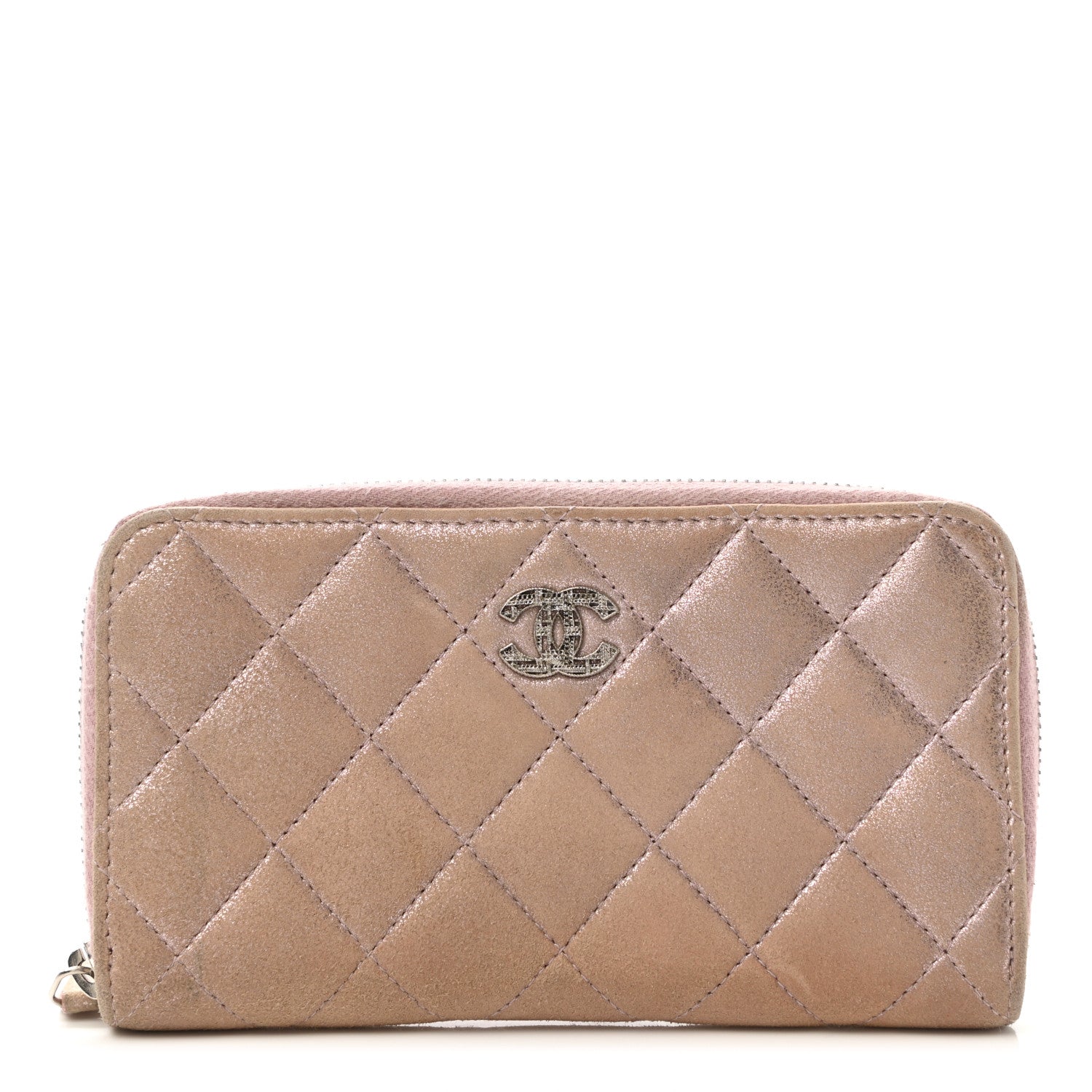 Chanel Metallic Lambskin Quilted Gusset Wallet Pink 1 of 8