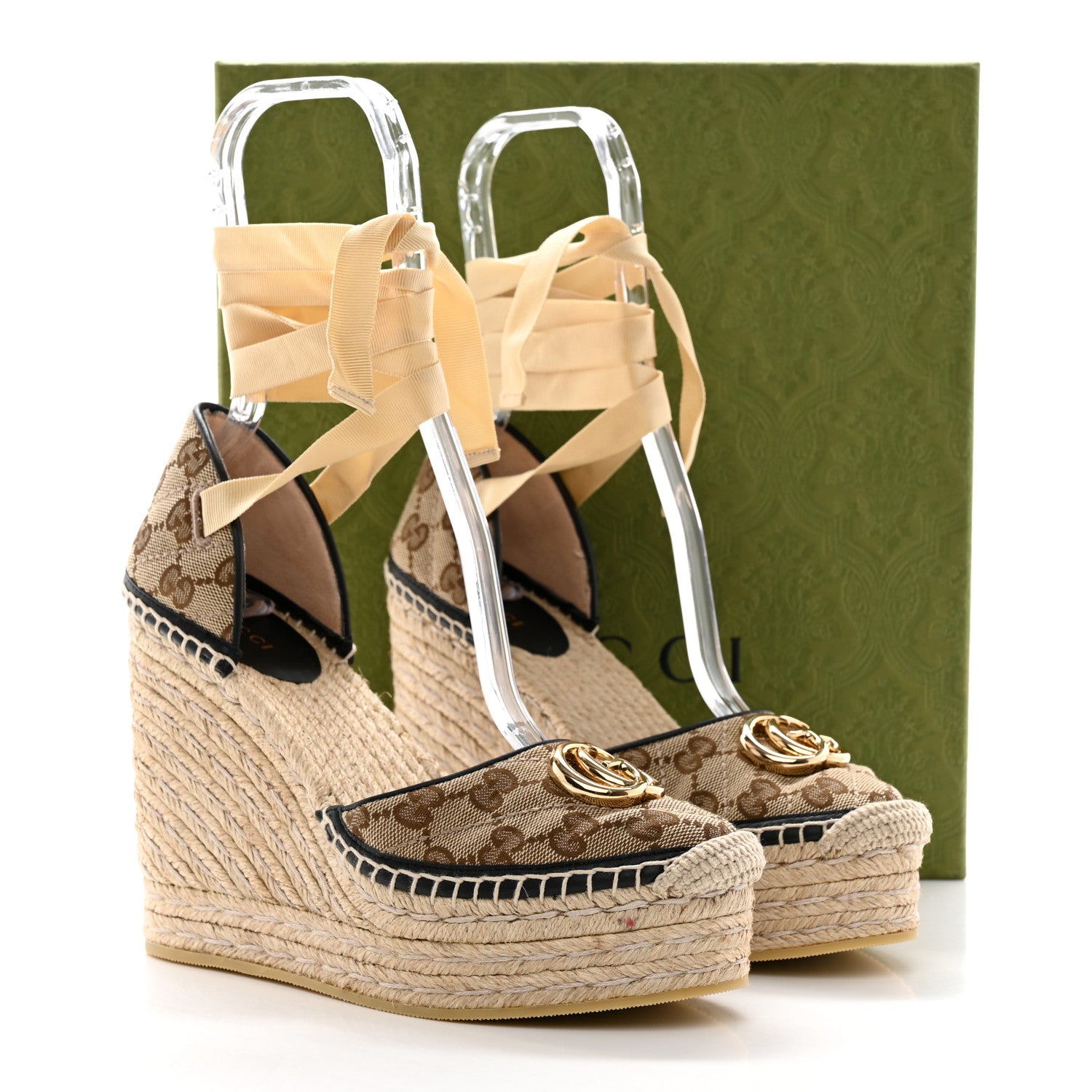 Gucci Monogram Matelasse GG Marmont Ankle Wrap Platform 35/120mm Espadrille Wedges 38.5 Beige Ebony Black Sand Storm 9 of 9