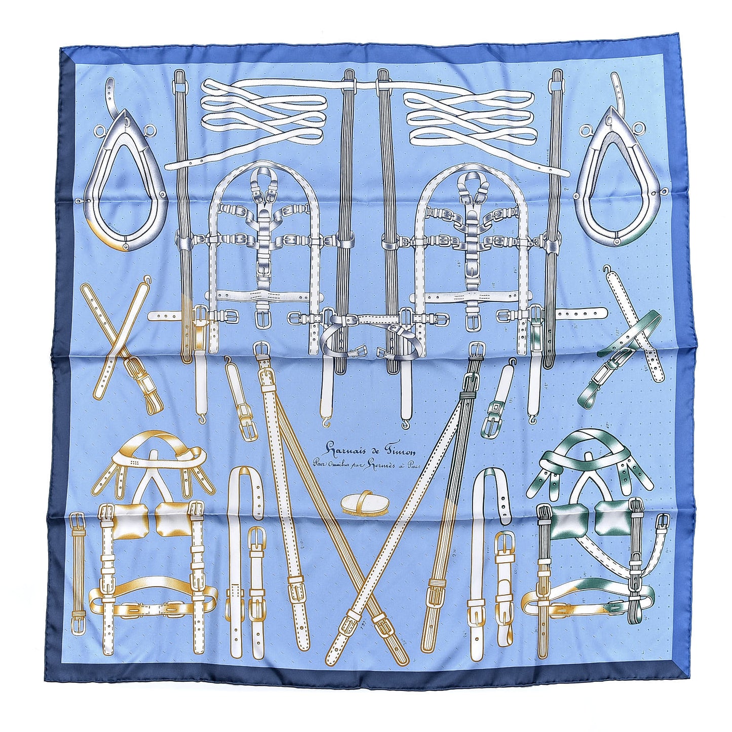 Silk Harnais De Timon Scarf 90 Bleu Ciel Blanc Beige