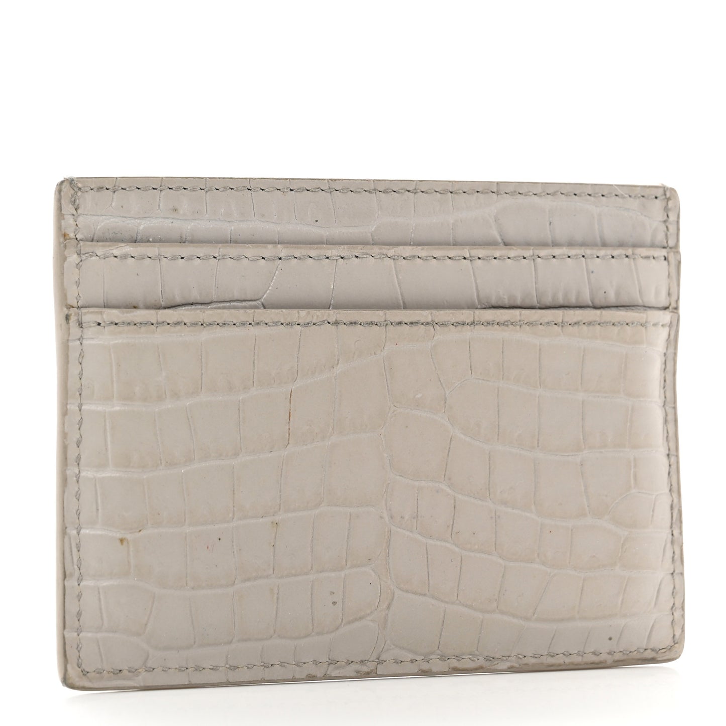 Calfskin Crocodile Embossed Monogram Card Case Grey