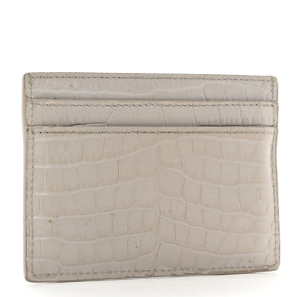 Saint Laurent Calfskin Crocodile Embossed Monogram Card Case Grey 3 of 8