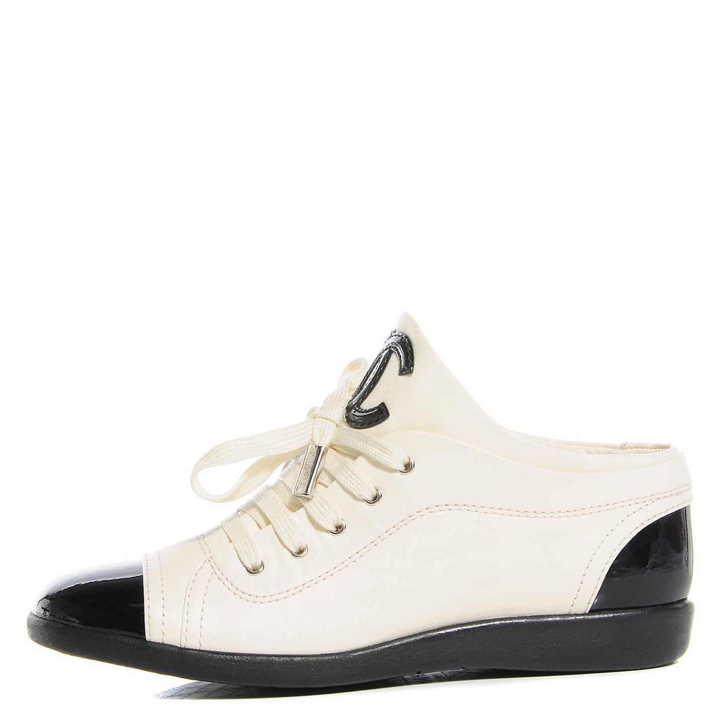 Lambskin Patent Cap Toe CC Sneakers 37.5 White Black