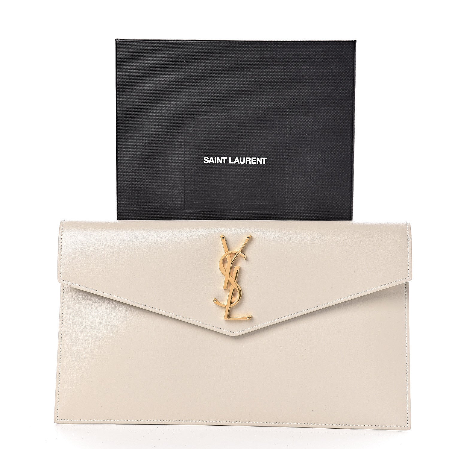 Saint Laurent Smooth Shiny Calfskin Medium Uptown Pouch Crema Soft 8 of 8