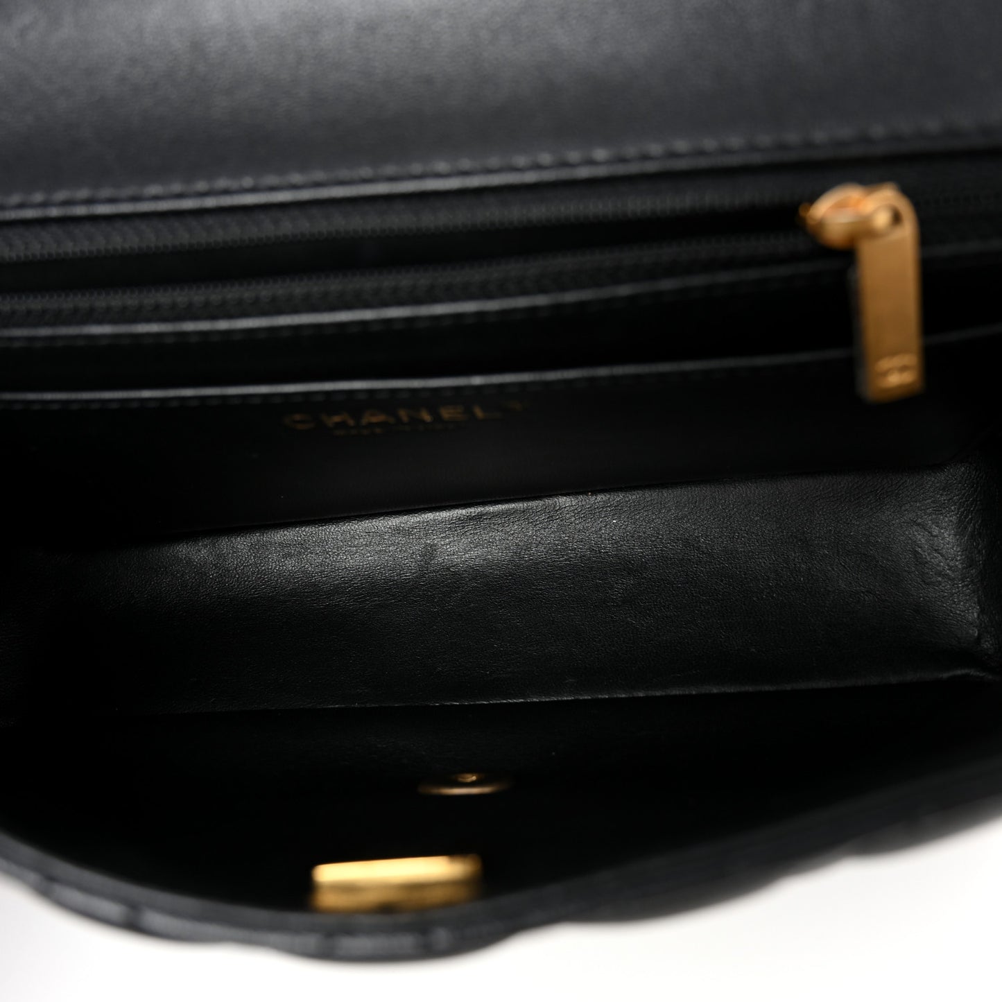 Lambskin Quilted Small Metal Top Handle Flap Black