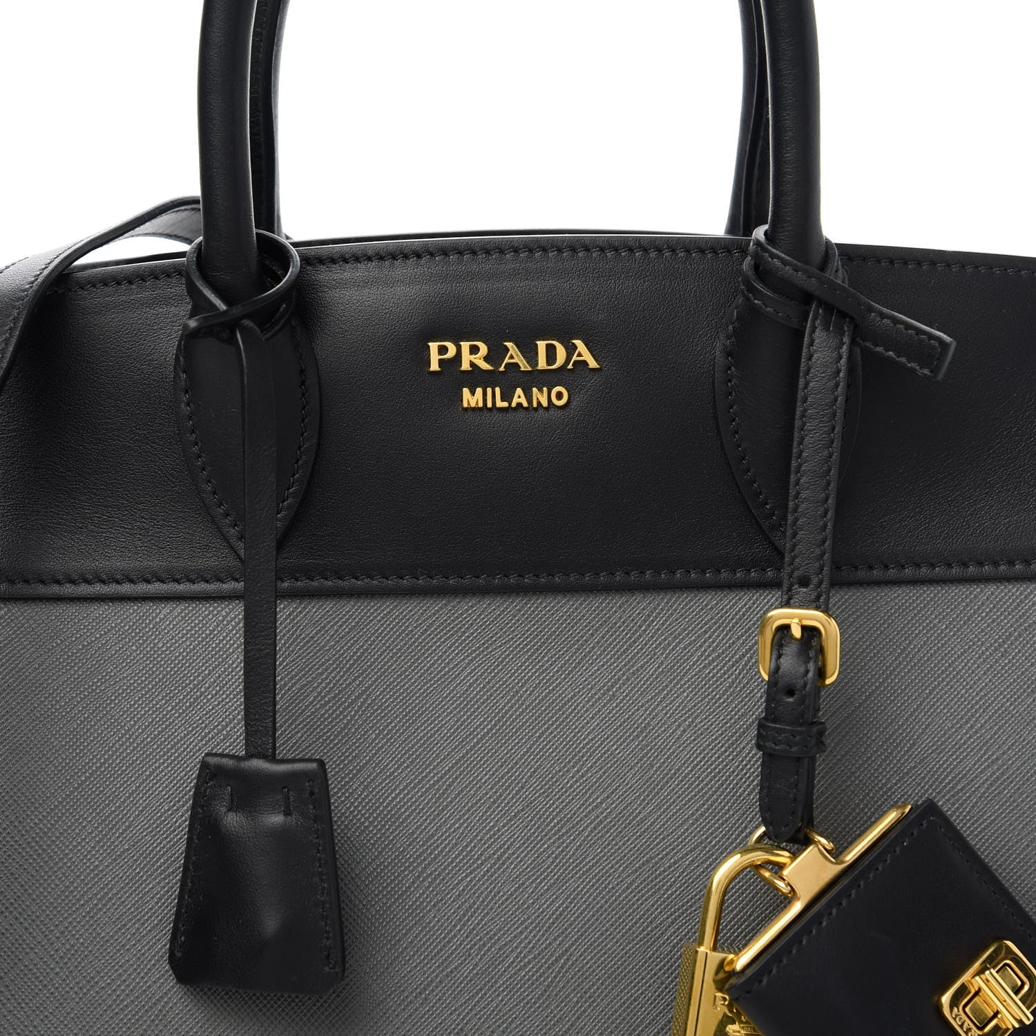 Prada Saffiano City Calfskin Small Esplanade Tote Mercurio Black 9 of 9