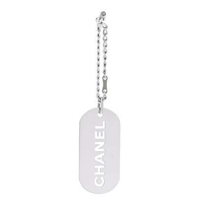Chanel Metal Logo Dog Tag Key Ring Silver 1 of 5