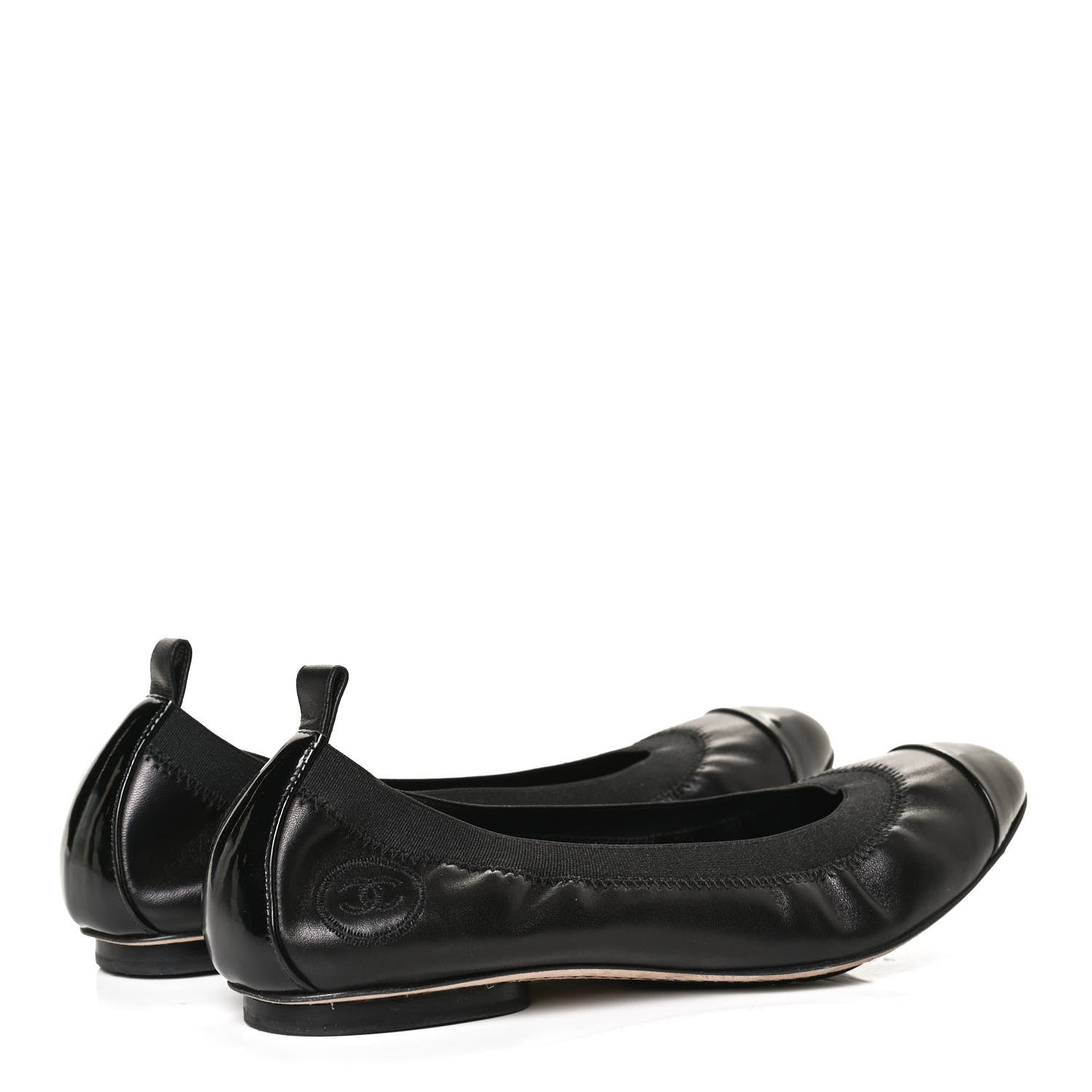 Chanel Lambskin Patent CC Elastic Cap Toe Ballerina Flats 35.5 Black 4 of 11
