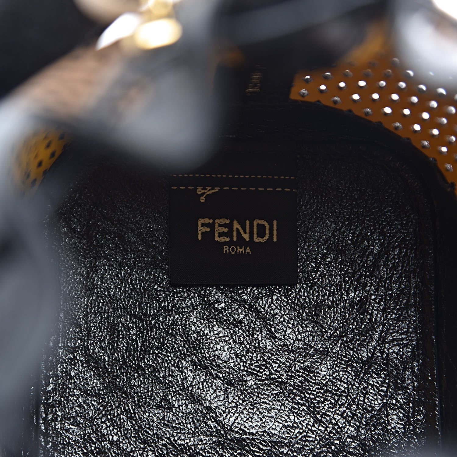Fendi Vitello Liberty Glossy Lambskin F is Fendi Perforated Mini Mon Tresor Bucket Bag Sand Mimosa Black 7 of 10