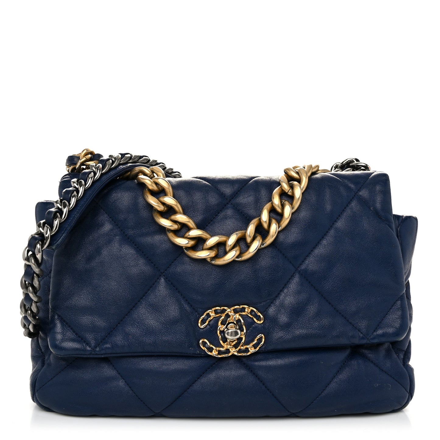 Goatskin Quilted Large Chanel 19 Flap Dark Blue