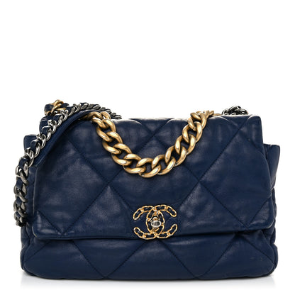 Chanel Goatskin Quilted Large Chanel 19 Flap Dark Blue 1 of 15
