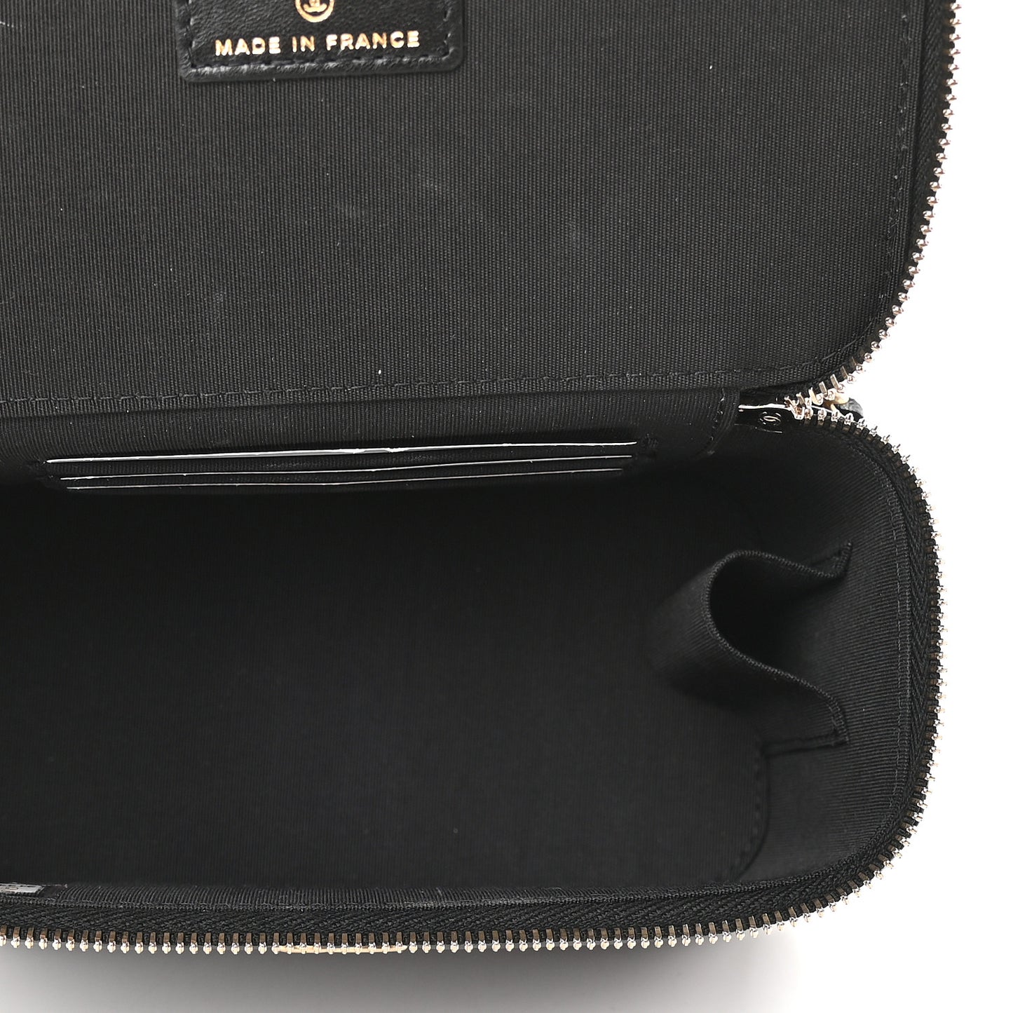 Lambskin Quilted Small Top Handle Vanity Case With Chain Black