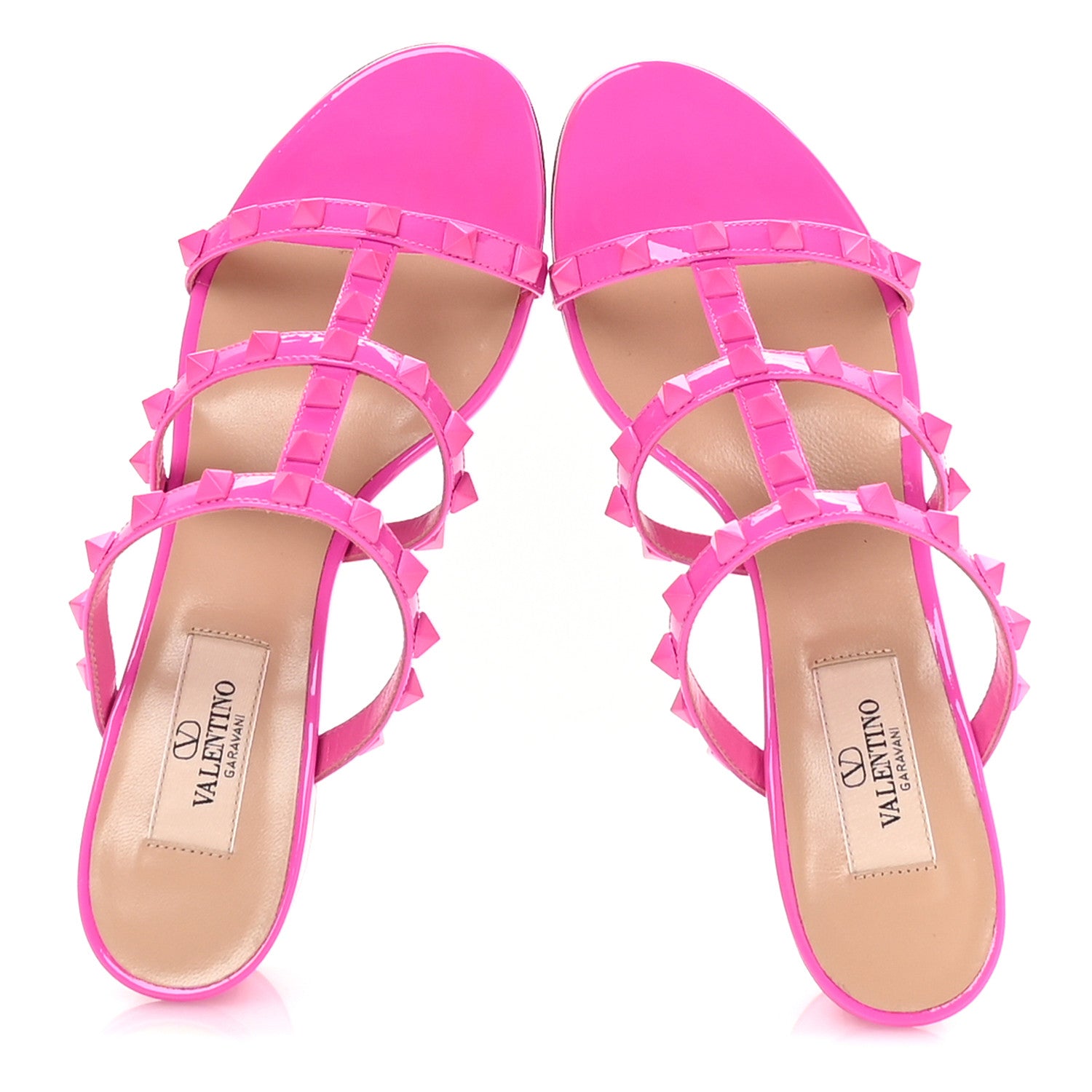 Valentino Garavani Patent Lacquered Monochrome Rockstud 60mm Caged Slide Sandals 37 Pink PP 2 of 9