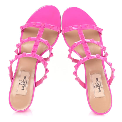 Valentino Garavani Patent Lacquered Monochrome Rockstud 60mm Caged Slide Sandals 37 Pink PP 2 of 9
