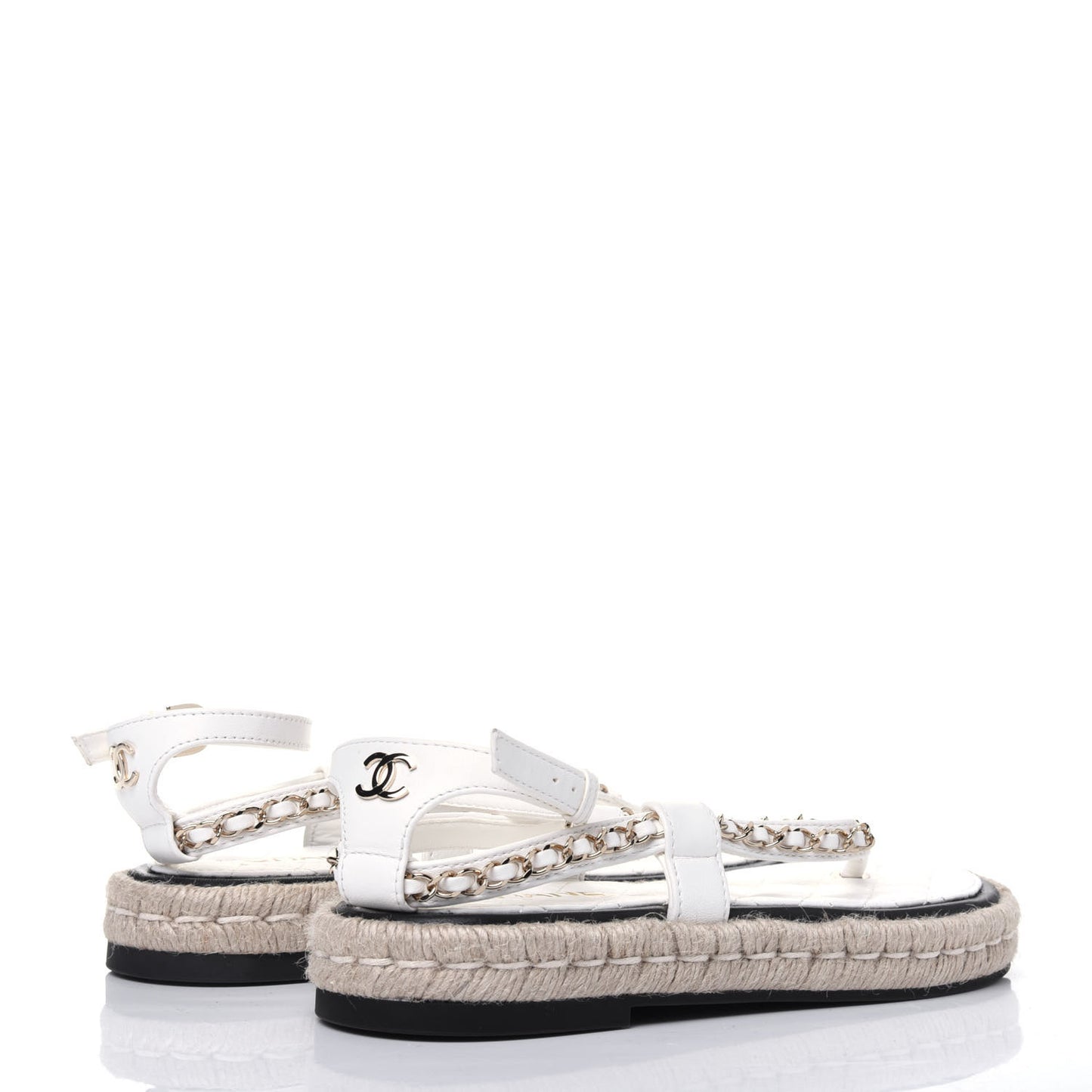Lambskin Chain Espadrille Sandals 38 White