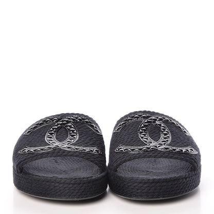 Chanel Cord CC Espadrille Slip On Sandals 40 Black 2 of 15