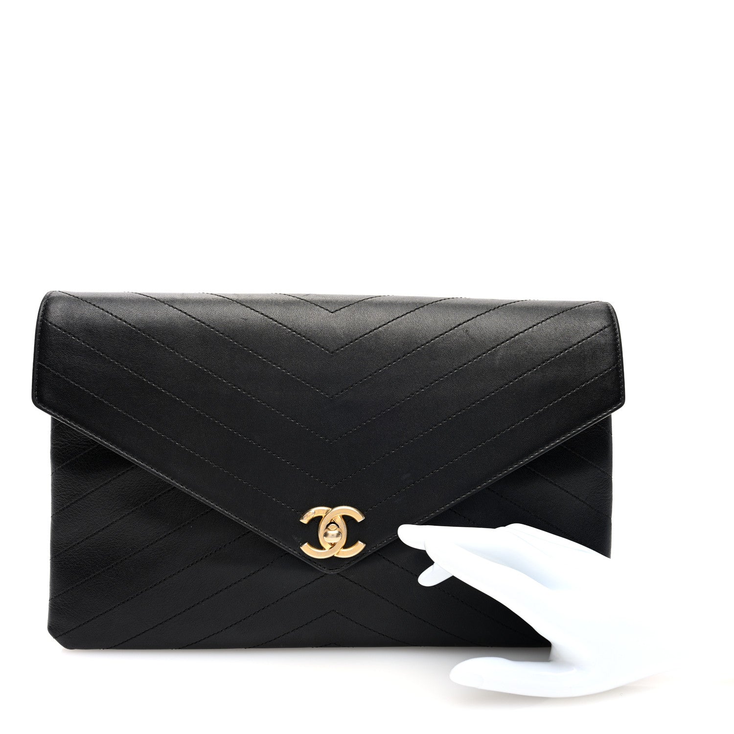 Chanel Lambskin Chevron Quilted Envelope Clutch Black 2 of 10