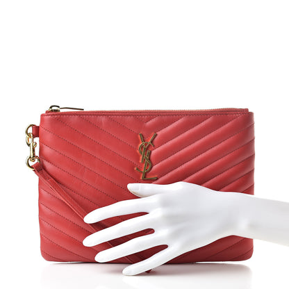 Saint Laurent Calfskin Matelasse Chevron Monogram A5 Wristlet Bandana Red 2 of 8