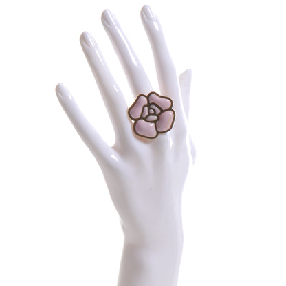 Chanel Enamel Camellia Ring 6.5 Pink Gold 2 of 6