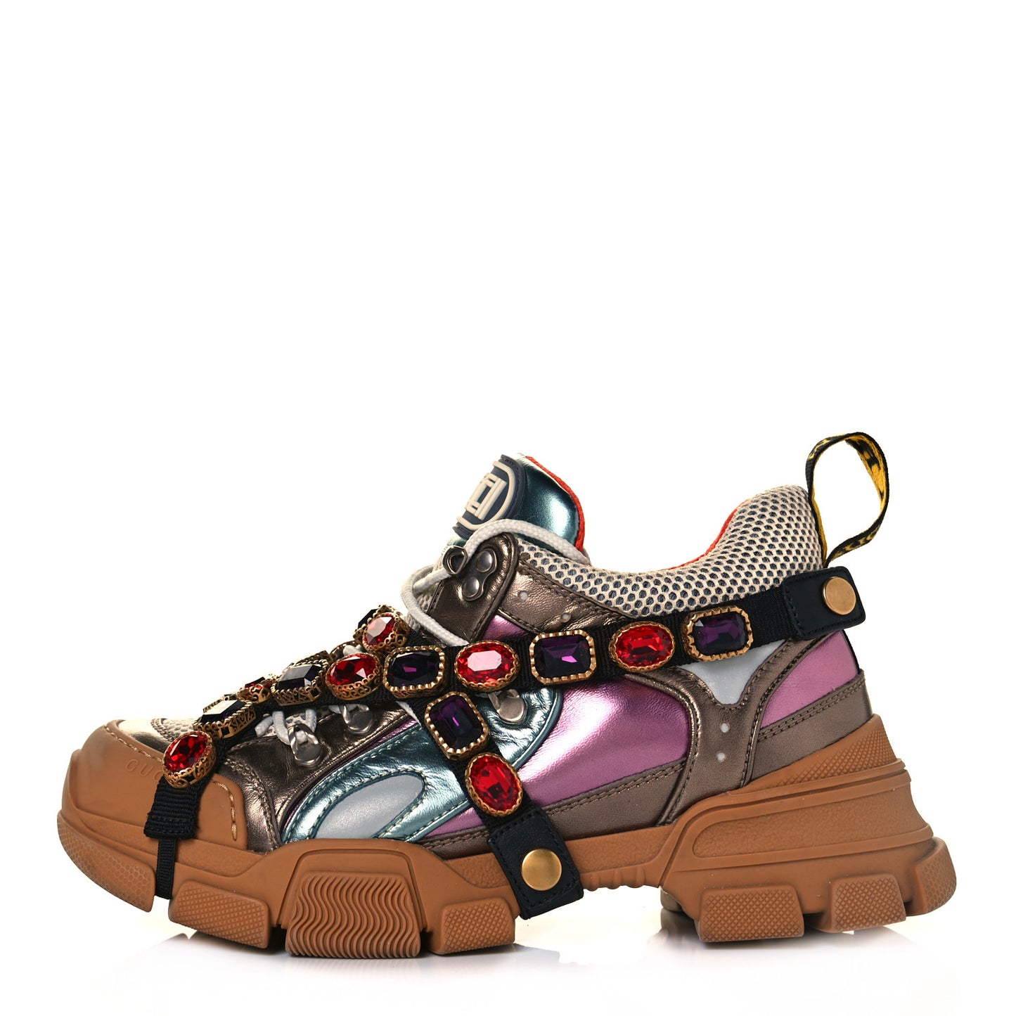 X SEGA Metallic Calfskin Mesh Removable Crystals Womens Flashtrek Sneakers 39.5 Rame Mystic White Lago