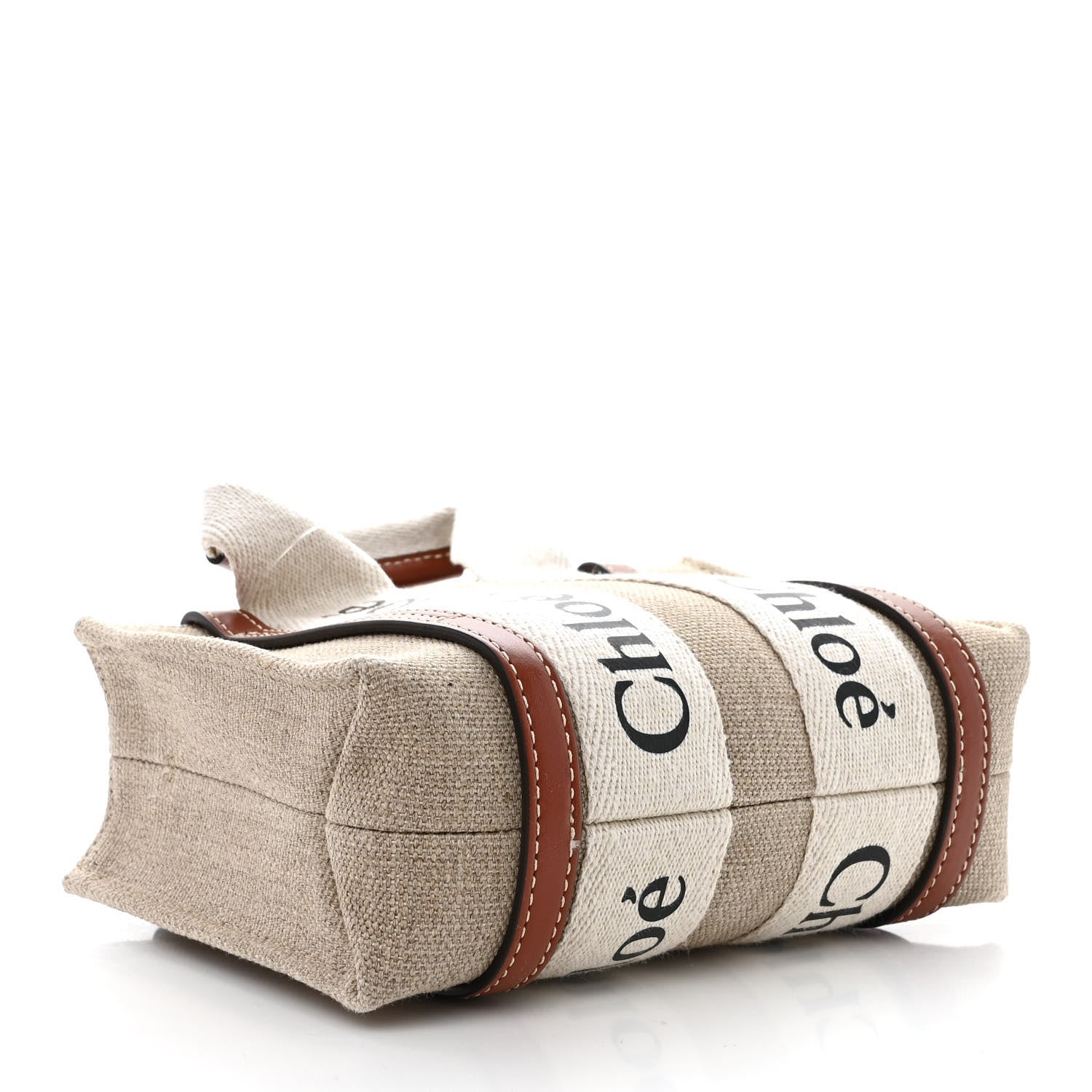 Chloe Cotton Calfskin Mini Woody Ribbon Tote White Brown 4 of 11