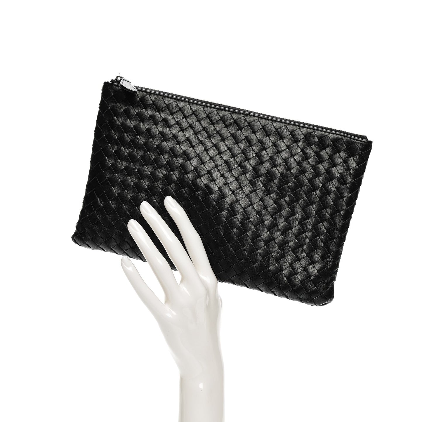 Nappa Intrecciato Flat Zip Pouch Nero Black