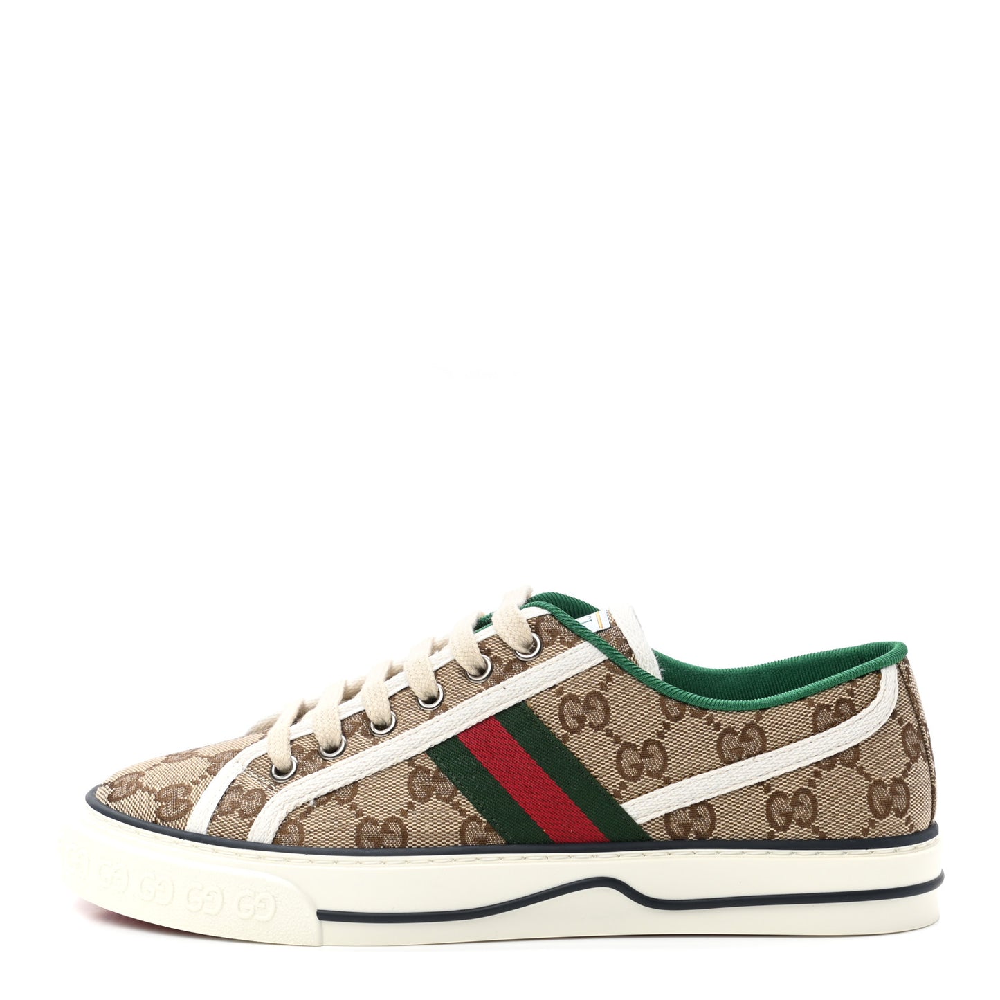 GG Monogram Web Womens 1977 Tennis Sneakers 38 Beige Ebony Mystic White