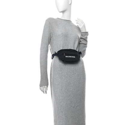 Balenciaga Sport Nylon Logo Embroidered Wheel Belt Bag Black White 2 of 9