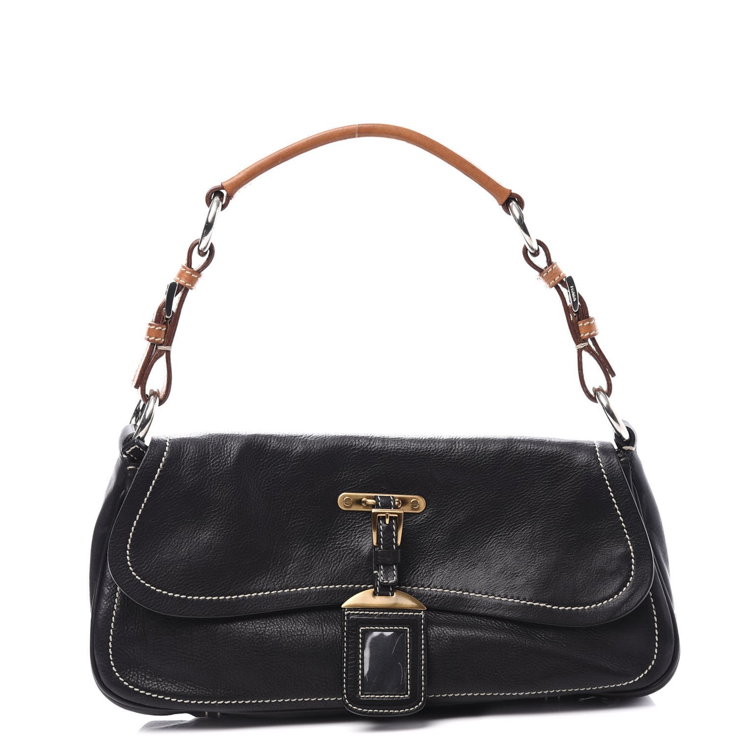 Calfskin Metal Shoulder Bag Black Cuoio