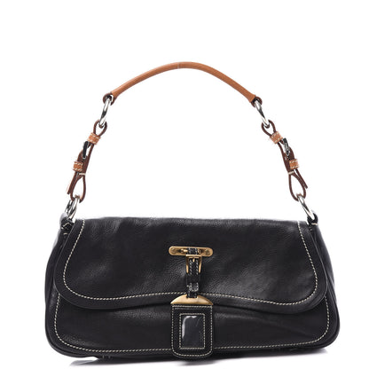 Prada Calfskin Metal Shoulder Bag Black Cuoio 1 of 10