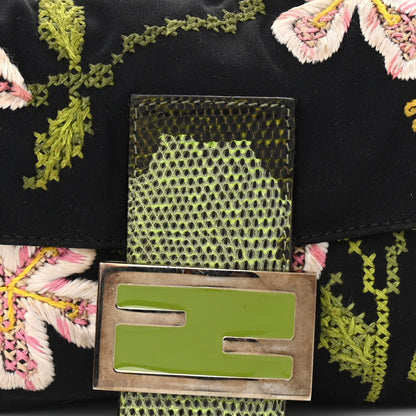 Fendi Canvas Lizard Embroidered Flower Baguette Black Multicolor 10 of 12