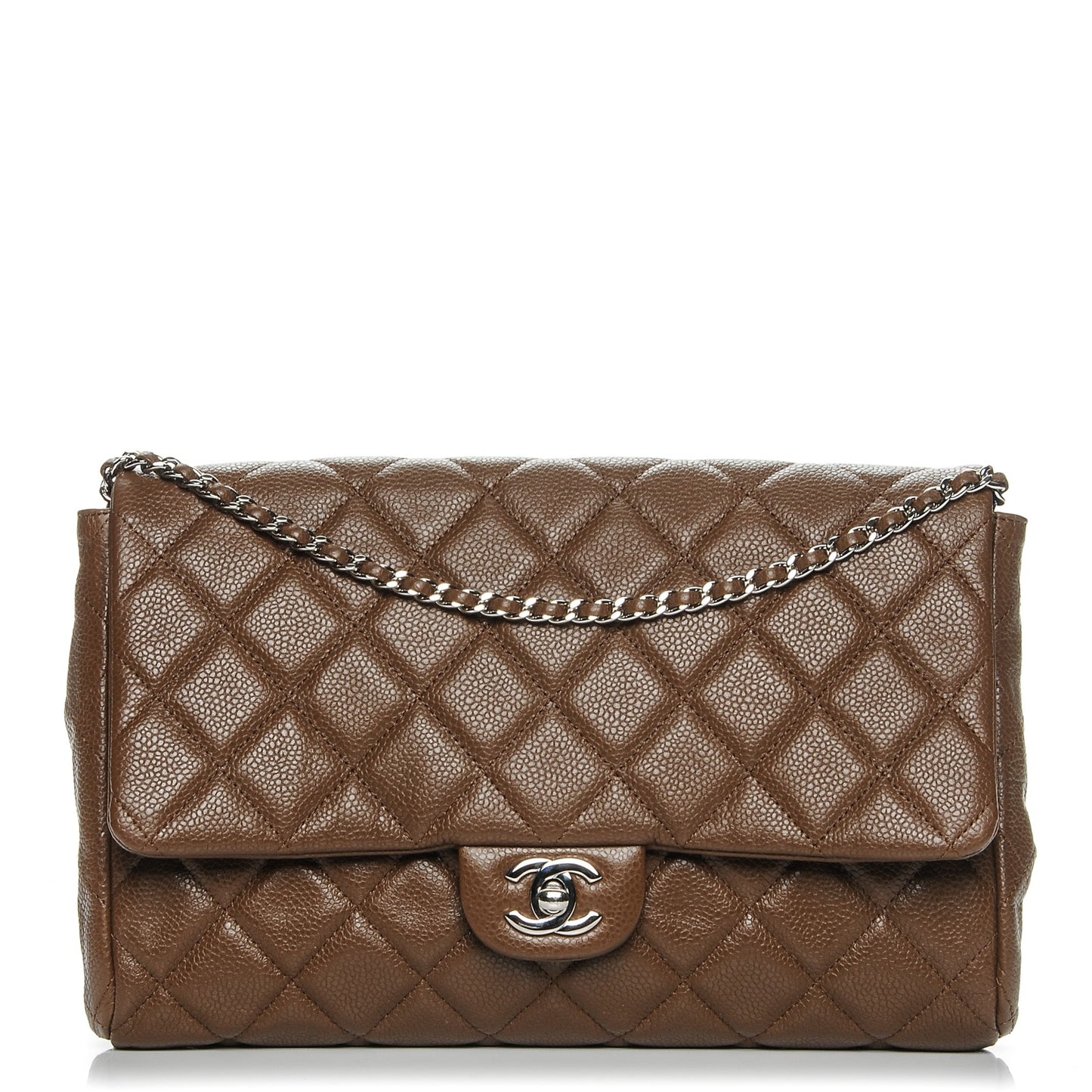 Caviar Quilted Clutch With Chain Flap Brown
