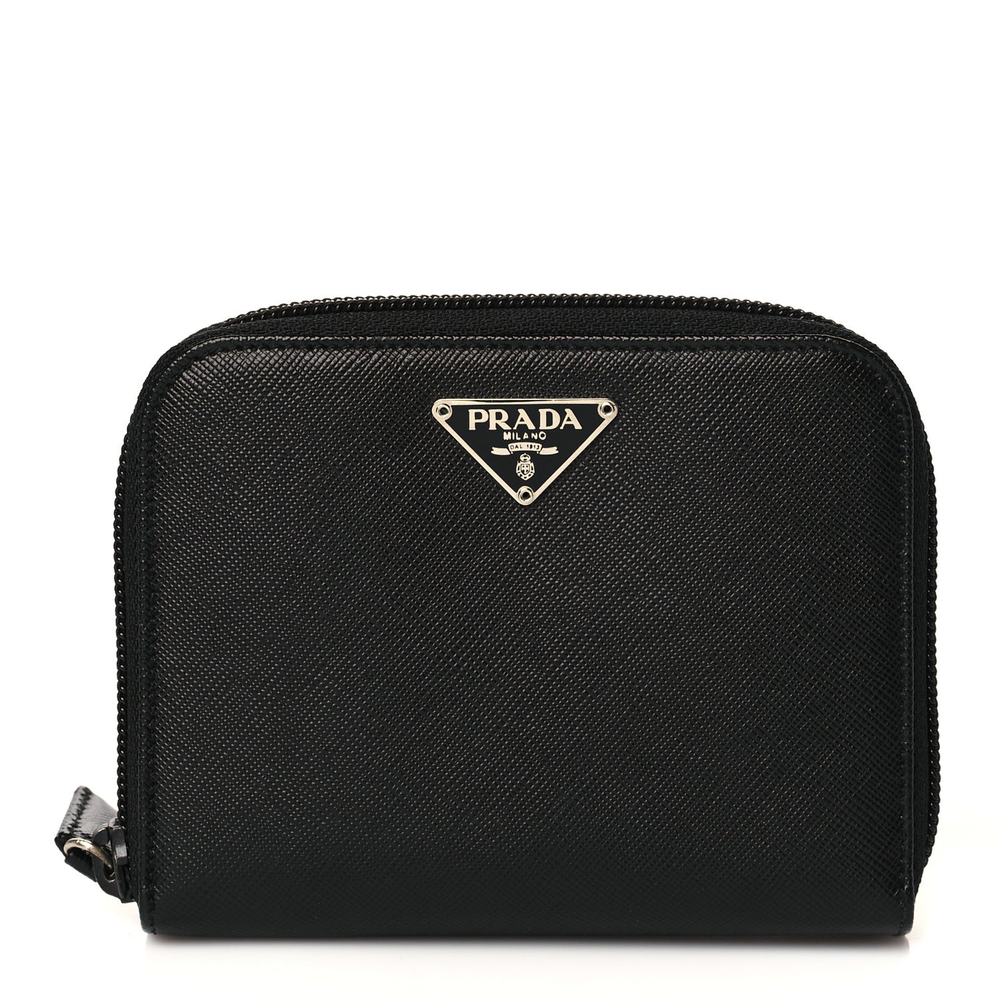 Saffiano Triangle Compact Zip Around Wallet Black