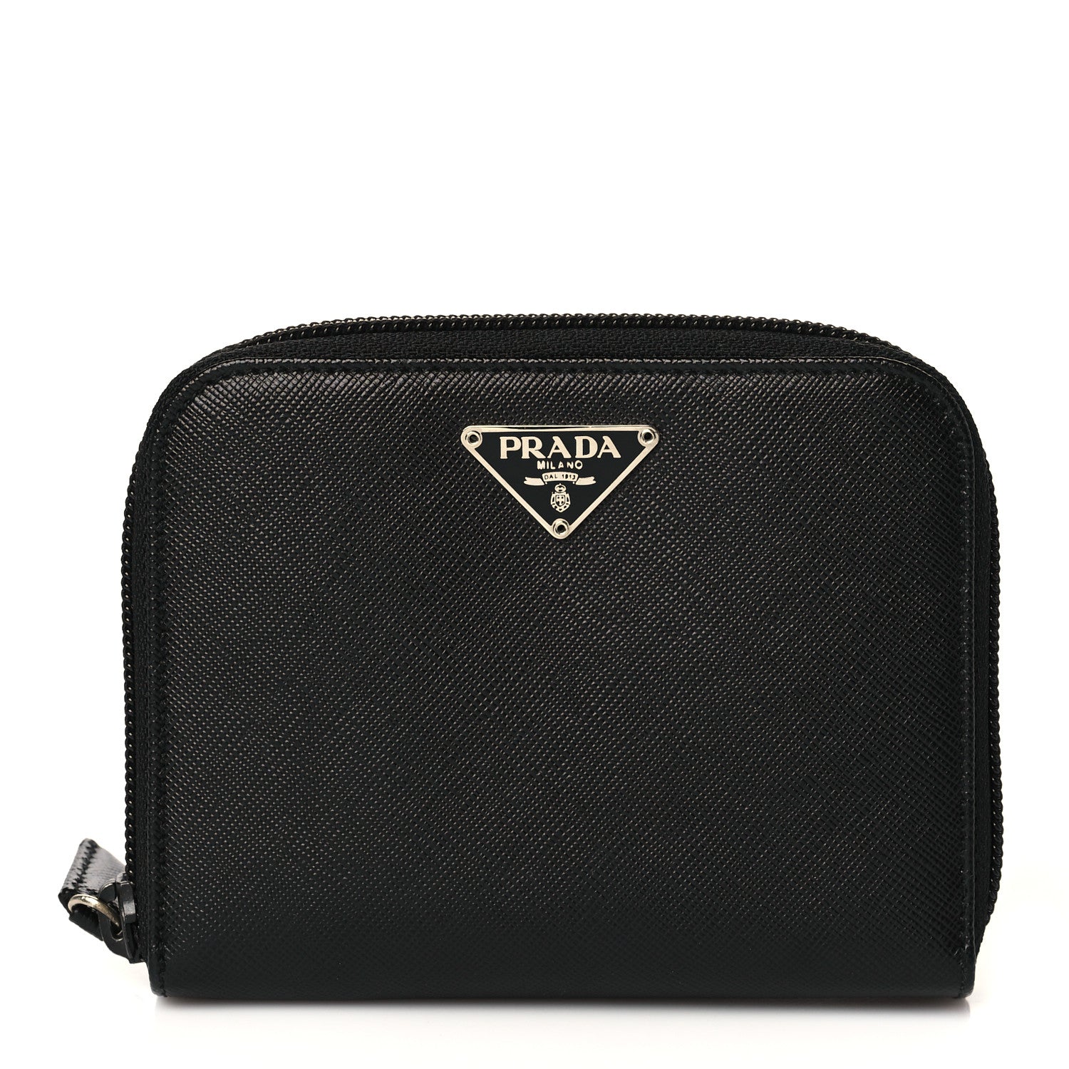 Prada Saffiano Triangle Compact Zip Around Wallet Black 1 of 7