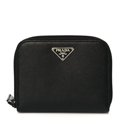 Prada Saffiano Triangle Compact Zip Around Wallet Black 1 of 7