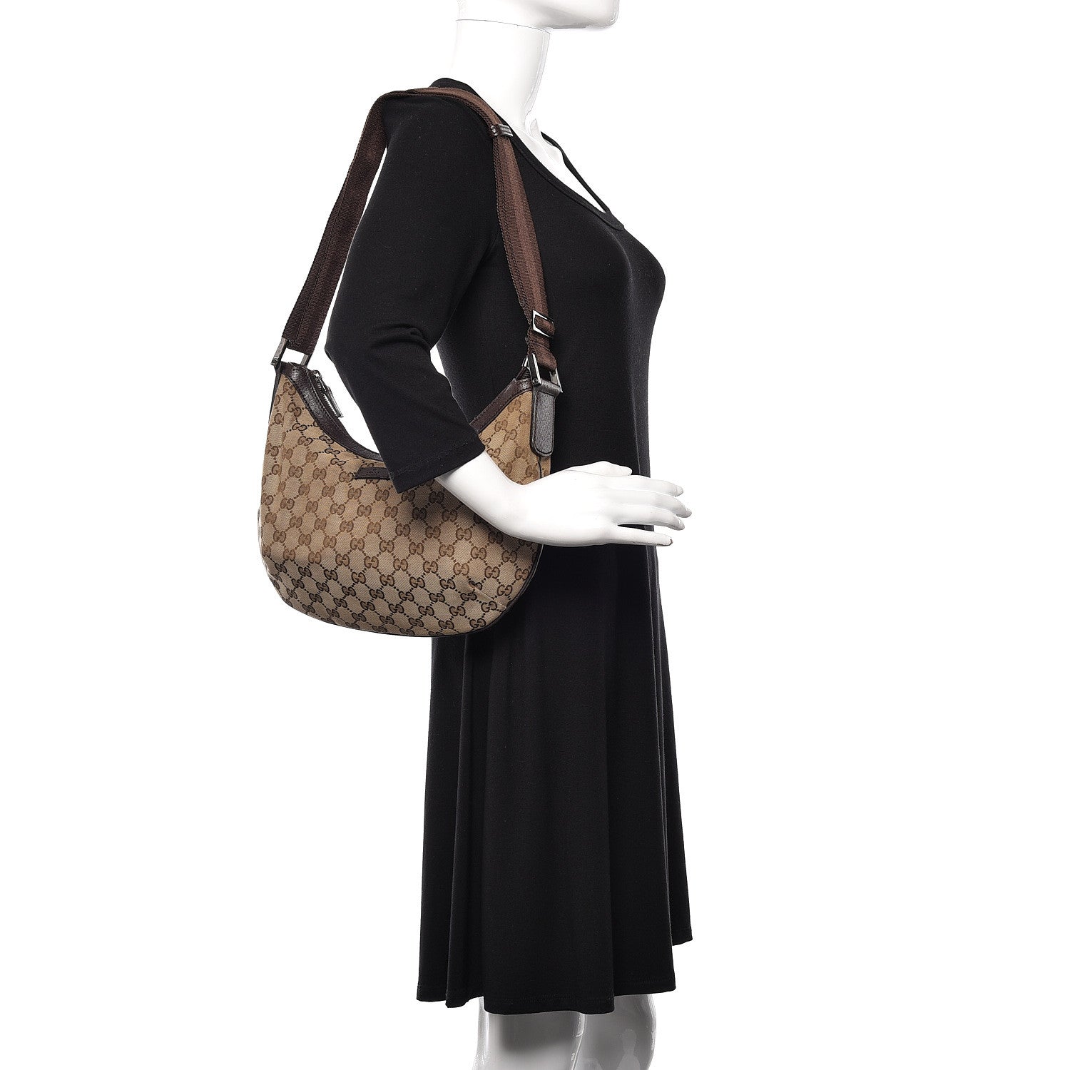 Gucci Monogram Medium Half Moon Hobo Dark Brown 2 of 15