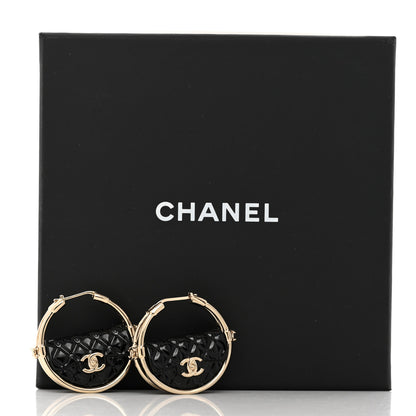 Chanel Metal Resin Quilted Flap Bag Hoop Earrings Black Gold 5 of 5