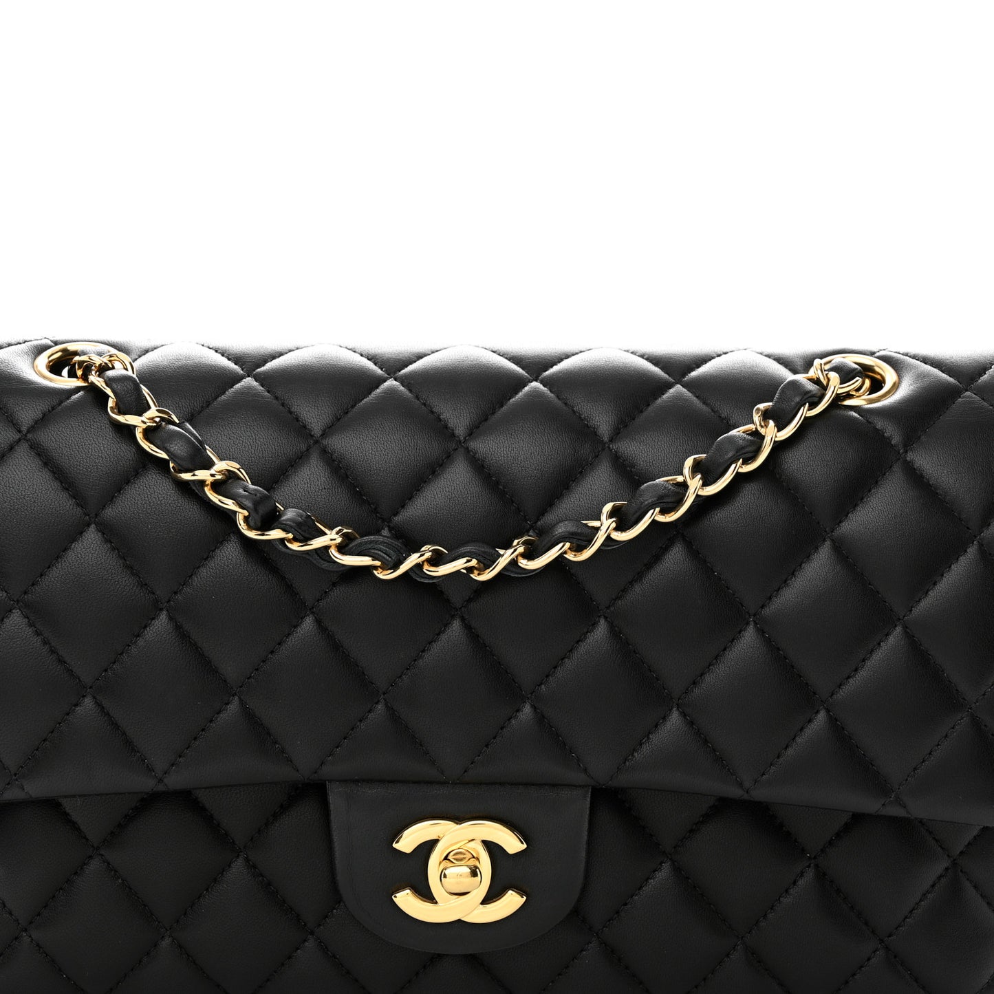 Lambskin Quilted Medium Double Flap Black