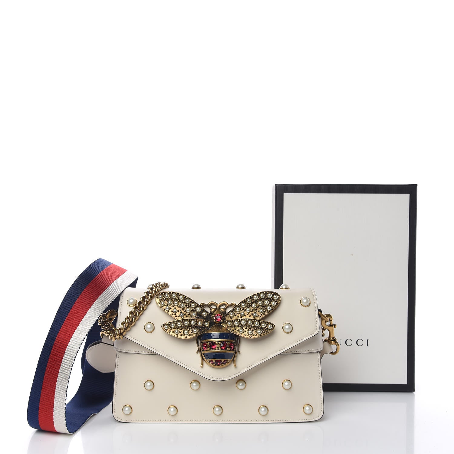 Gucci Nappa Pearl Studded Mini Queen Margaret Broadway Shoulder Bag Mystic White 13 of 13