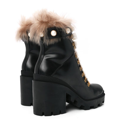 Gucci Magnum Calfskin Fur Pearl Lace Up Combat Ankle Boots 37.5 Black Naturale 4 of 7
