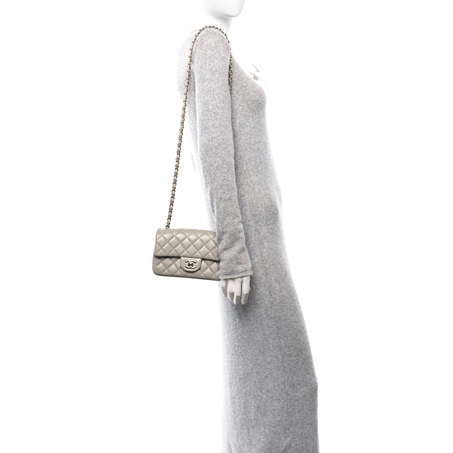 Chanel Lambskin Quilted Mini Rectangular Flap Grey 2 of 11